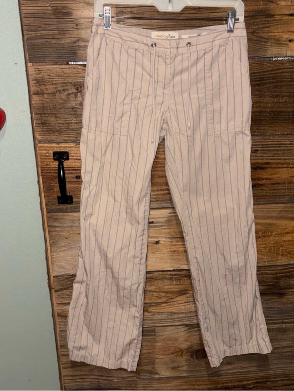LONDONJEAN Beige Pinstripe Drawstring Chinos